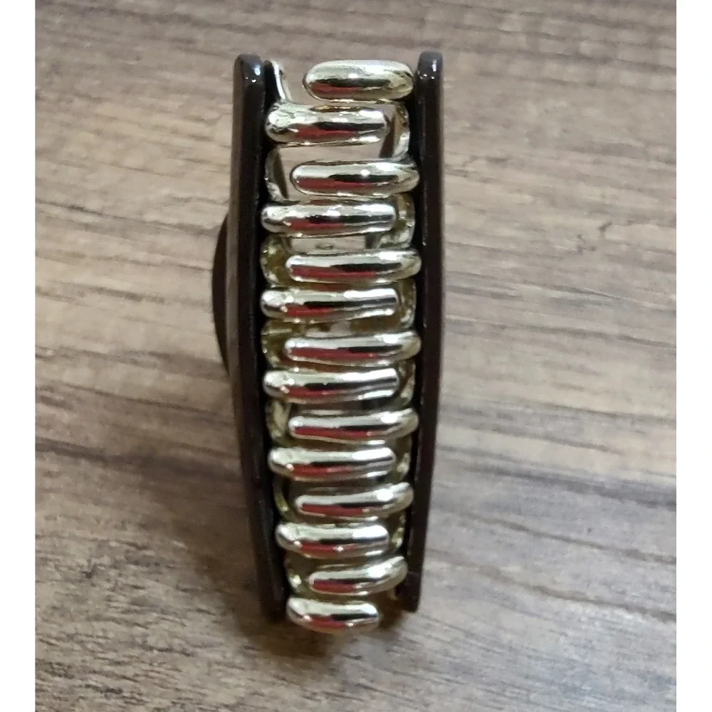Solid  Acrylic Hair Claw Clip Dark Brown Gold Accent Z32
